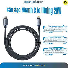 Cáp sạc nhanh, truyền dữ liệu tốc độ cao siêu bền Type C to IP Baseus Crystal Shine Series Fast Charging Data Cable 20W- Hàng chính hãng - 1.2M