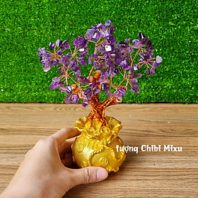 (Chọn màu) Cây Tài Lộc đá Thạch Anh hình túi tiền size 18cm