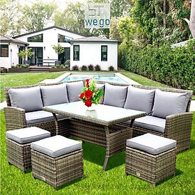 Mua WEGO BỘ SOFA MÂY NHỰA NGOÀI TRỜI/ BỘ SOFA SÂN VƯỜN 7 CHỖ NGỒI (L SOFA) // Outdoor Furniture Rattan Chair Sofa Dining Set Balcony Table Garden 7 seater