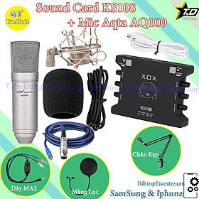 Mua Bộ Combo Mic Thu Âm Karaoke Aqta AQ100 và Sound Card XOX KS108 Bản Tiếng Anh Đi Kèm Chân Kẹp Màng Lọc Dây MA2