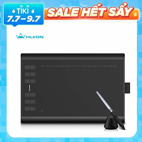 Bảng vẽ micro USB Huion H1060P với 12 nút phím cơ đi kèm với bút vẽ lớn không pin