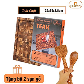 Mua Thớt Gỗ Teak BUZEN Cao Cấp 35x25x3.8cm - Gỗ Cao Cấp Không Ra Mùn Dăm  Bảo Vệ Lưỡi Dao  Có Kiểm Định An Toàn ( Dùng chặt gà vịt cho gia đình)