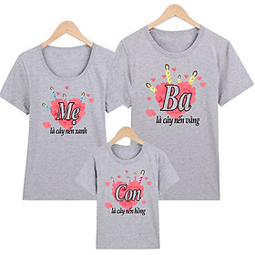 Áo thun gia đình Ba Là Cây Nến Vàng, Mẹ Là Cây Nến Xanh, Con Là Cây Nến Hồng ATGDXám16