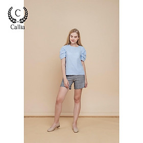 Áo kiểu nữ Callia Lana Blue cổ tròn phía sau có nút cài (Xanh)