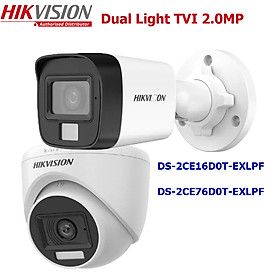 Camera TVI 2MP Hikvision đèn kép Hồng Ngoại & Ánh Sáng Trắng (3 chế độ thông minh)  DS-2CE76D0T-EXLPF, DS-2CE16D0T-EXLPF - Hàng chính hãng