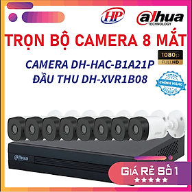 Mua Trọn bộ 8 camera DH-HAC-B1A21P Đầu thu 4 cổng XVR1B08 đầy đủ phụ kiện  Hàng chính hãng