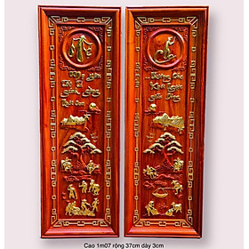 Cặp tranh câu đối khắc chữ cha mẹ bằng gỗ hương đỏ và được sơn son dát vàng cao cấp kt 37×107×3cm