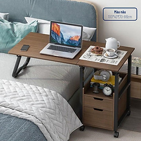 Bàn Ngồi Giường, Bàn Máy Tính Laptop Di Động, Bàn Làm Việc Có Bánh Xe, Điều Chỉnh Chiều Cao Tùy Ý, Bàn làm việc học tập đa năng hiện đại tiện ích - bàn có giá sách - thuận lợi di chuyển, chất liệu gỗ ép, khung sắt chắc chắn, có bánh xe di chuyển