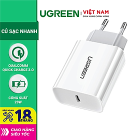 Sạc nhanh  UGREEN CD137 60450 1 cổng USB Type C hỗ trợ PD QC 4.0 3.0 tối đa 18W cho iPhone 12 / Samsung / Xiaomi- Hàng chính hãng