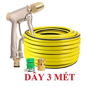 Bộ dây vòi xịt nước rửa xe,tưới cây,tăng áp 3 lần,loại 3m,5m 206701-1 đầu đồng,cút đồng,nối nhựa vàng+tặng mở chai