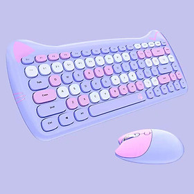 Mua  Tặng 3 pin tiểu  Sticker  Bộ Bàn Phím Chuột Không Dây 2.4G  Sử Dụng Cho Laptop  PC  Ipad  Bảo Hành 12 Tháng - Purple Cat