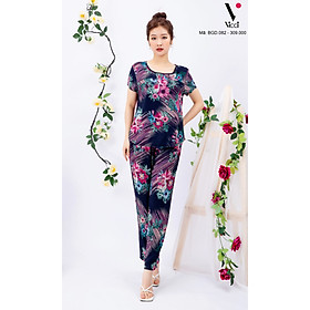 Bộ đồ nữ mặc nhà trung niên cho các bà, các mẹ - Bộ đồ ngủ lanh (tole) - Bộ mặc nhà trung niên vải lanh (tole) Vicci BGD.082, thiết kế áo cộc tay phối quần dài in hoạ tiết (Màu 7-8-9-10-11)