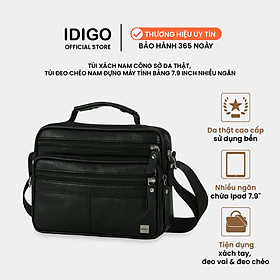 Túi xách nam công sở da thật, túi đeo chéo du lịch đựng máy tính bảng 7.9 inch phom ngang IDIGO MB1 - 6020
