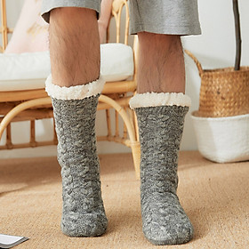Men Winter Socks Plush Thick Warm Soft Non-Slip Mid-Calf Home Floor Socks Hosiery
