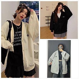 Áo khoác Cardigan nữ THÊU LOGO chất nỉ dày dặn phối nút 2 túi rộng nam nữ unisex