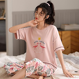 Đồ bộ mặc nhà quần lửng, sang trọng và năng động, vải cotton 100% thoáng mát dễ chiu