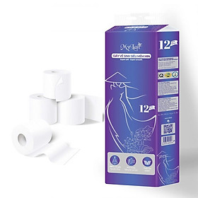 Giấy Vệ Sinh MyLan Từ Bột Giấy Nguyên Thủy 4 Lớp Siêu Mềm Mịn, Dai, Ít Tan Trong Nước 12 Cuộn/Xách