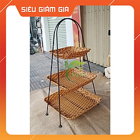 Mua Kệ Dĩa Vuông 2 Tầng và 3 Tầng Khung Sắt Nhựa Đan Giả Mây Bền Chắc Đựng Bánh Kẹo Trái Cây Trang Trí