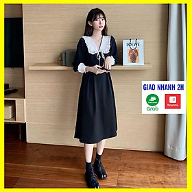 Đầm xòe tay dài cổ viền ren cao cấp sang trọng phù hợp đi tiệc cưới, đi chơi dạo phố cà phê - V9VDVDVDVD