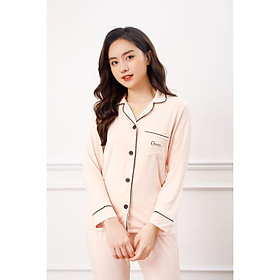 Bộ pyjamas nữ dài tay vải bamboo tự nhiên cao cấp Chou's - màu hồng nhạt