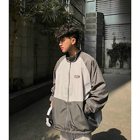 Áo khoác gió 7-zia phối màu đen trắng dây rút form rộng unisex