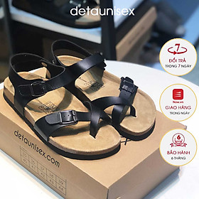 Giày sandal xỏ ngón đế trấu nam nữ quai hậu xé dán Detaunisex màu ĐEN - SATA22D