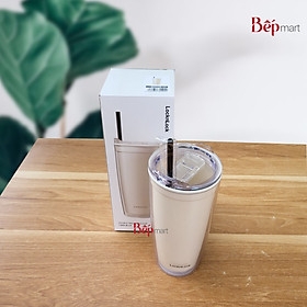 Ly nhựa 2 lớp cách nhiệt locnlock Double Wall Cold Cup HAP523IVY 600ml kèm ống hút- bepmart - Hàng chính hãng