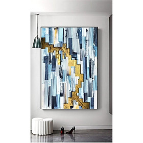 Mua Tranh treo tường Tranh trừu tượng Abstract art  Stocks art  blue brushes  gray  white  gold foil  drawing texture