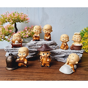 Mua Bộ 08 chú tiểu áo nâu nhí đáng yêu - tặng kèm túi 50 xu vàng may mắn