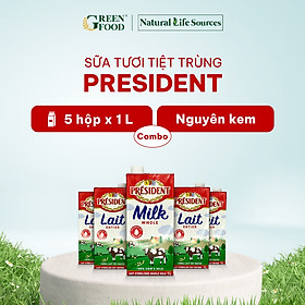 Combo 5 Hộp Sữa tươi tiệt trùng nguyên kem cao cấp President không đường | Hộp 1L - Nhập khẩu chính hãng từ Pháp