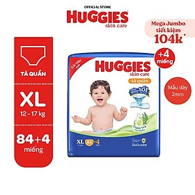 Tã/bỉm quần Huggies Skin Care Mega Jumbo M106/L96+8/XL84+4/XXL76+4 miếng với tràm trà dịu da
