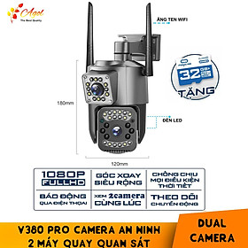 Camera giám sát 2 ống kính quan sát an ninh ngoài trời trong nhà xoay 360 độ chống nước tiêu chuẩn IP kèm thẻ nhớ chính hãng - Hàng Nhập Khẩu