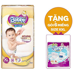 Tã Quần Cao Cấp Bobby Extra Soft Dry XL50 (50 Miếng) - Tặng Tã quần siêu thấm XXL 6 miếng