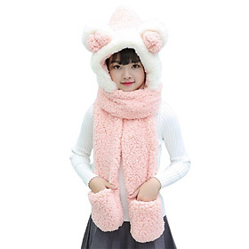 Cho Bé 3 Trong 1 Ấm Sang Trọng Mùa Đông Nón Dễ Thương Nơ Tai Gấu Trẻ Em Khăn Mitten Găng Tay Có Túi Earflap Áo Hoodie mũ Lưỡi Trai - one, one