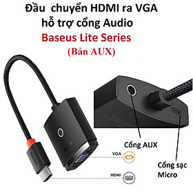 Mua Đầu chuyển HDMI ra VGA hỗ trợ Audio Baseus Lite Series BS-OH011 (Bản AUX) _  hàng chính hãng