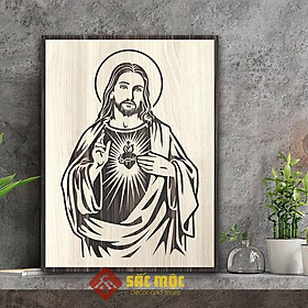 Mua Tranh gỗ công giáo TCG017: Tranh thánh tâm chúa giêsu 20x27cm | 30x40cm | 40x55cm | 50x70 cm