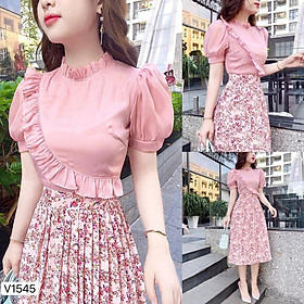 Mua Váy hồng chân hoa dập li V1545