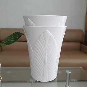 Combo 2 chậu ống lá cỡ lớn trồng hoa nhựa dày trắng 33x42cm