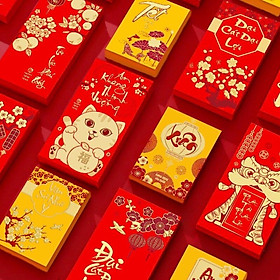Combo 1 túi 6 bao lì xì Tết 2023 mừng tuổi , làm tháp bánh , treo quất đào trang trí ngày Tết