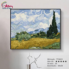 Tranh sơn dầu số hóa tự tô màu trừu tượng Van gogh Đồng lúa mì và cây bách TT4023