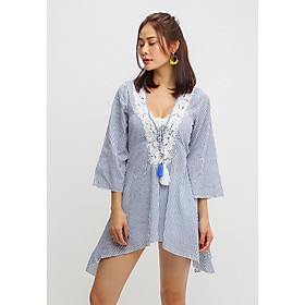 Đầm Sọc Cổ V Phối Ren Harmony Culture SC36685-BU