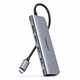 Ugreen UG70410CM195TK 15CM bộ chuyển đổi USB Type-C sang HDMI + TF/SD + 3 cổng USB 3.0 màu bạc không hỗ trợ PD - HÀNG CHÍNH HÃNG