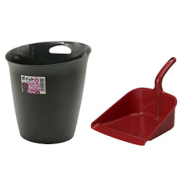 Mua Combo 01 sọt đựng rác văn phòng 5 5L dáng trụ tròn + 01 xẻng nhựa hót rác Inomata - Size XL