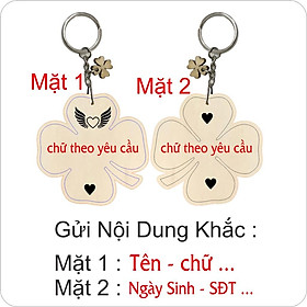 Móc khóa Hình Cỏ 3 Lá Khắc Tên Theo yêu Cầu