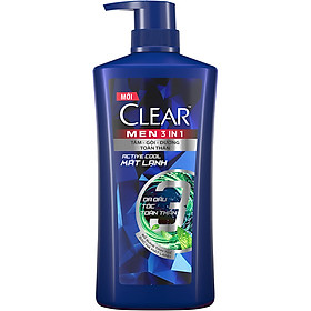 Dầu Tắm Gội Clear Men 3 Trong 1 - Active Cool Mát Lạnh (630g)