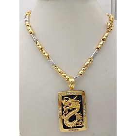 Dây chuyền nam 2 màu mặt chữ nhật khảm Rồng mạ Vàng 24k MD36