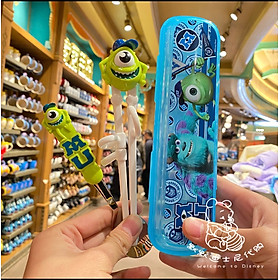 Set hộp đũa muỗng tập ăn nhựa 3D Disney hình Mike