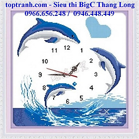 Mua Tranh thêu chữ thập đồng hồ cá heo may mắn A474 ( chưa thêu) tranh thêu nhỏ và dễ thêu