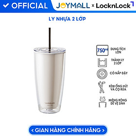 Mua Ly nhựa 2 lớp Lock&Lock màu trắng ngà HAP507IVY 750ml - Hàng chính hãng  có ống hút  có nắp đậy - JoyMall