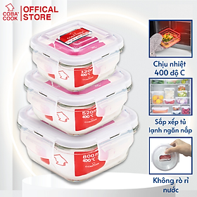 Mua Bộ 3 hộp đựng cơm trữ thức ăn thực phẩm trong tủ lạnh thủy tinh chịu nhiệt COBACOOK hình vuông- CCS3S5S83